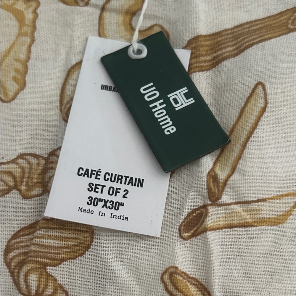 Urban Outfitters Cream and Brown Pasta Print Cafe Curtains - Picture 3 of 4